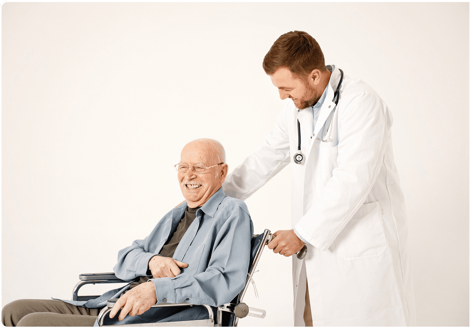Doctor with elderly patient in wheelchair